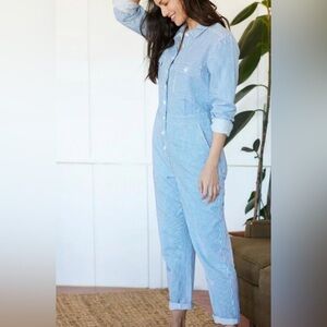 Outerknown Light Blue Striped Cotton Jumpsuit